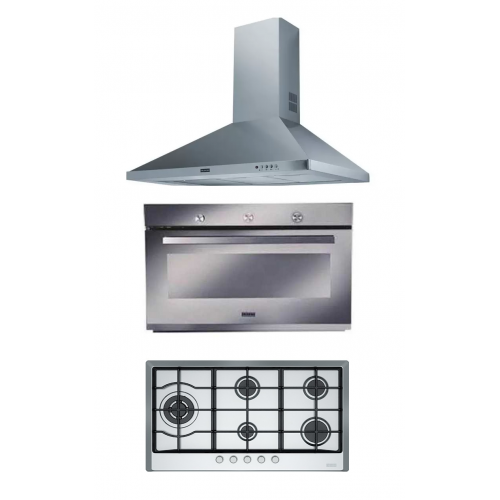 Franke Built-in Gas Hob 5 Burners and Gas Oven 90 cm and Chimney Hood 90 cm 715 m3/h FHM 905 4G LTC XS C
