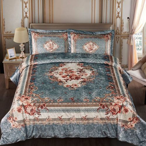 Family Bed Plush Comforter Bed Flannel Bed Set Multi Color F_705