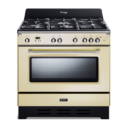 Elba Cooker 5 Burners Cast Iron Full Safety Triple Burner With Cooling Fan Digital Screen Cream Color 9DVAC888ICK