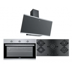 Franke Hood 90 cm 770 m3/h Black and Gas Hob Crystal 90cm and Gas Oven 90cm FMXO 93 M GG XS/NF