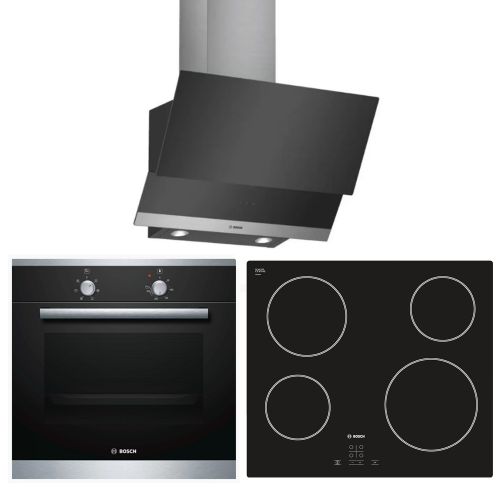 Bosch Builtin Electric Radiant Hob 60 cm Kitchen Hood 60 cm and Oven