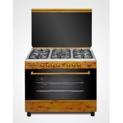 REAL TECH Bright Wooden Cooker 5 Burners 60*90 with Fan R6090CW-Cup02-Wi-Br-K
