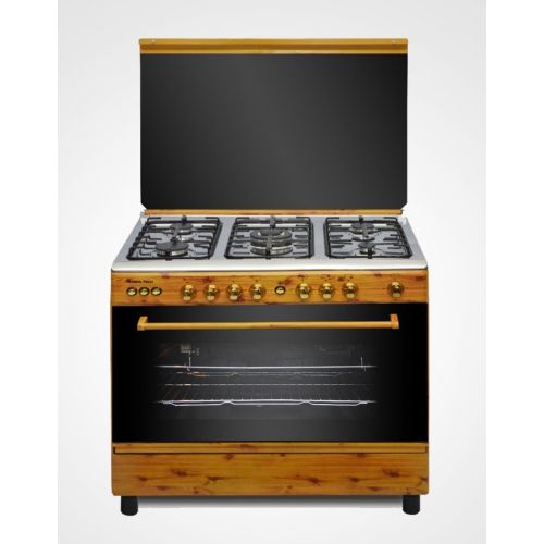 REAL TECH Bright Wooden Cooker 5 Burners 60*90 with Fan R6090CW-Cup02-Wi-Br-K
