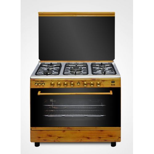 REAL TECH Bright Wooden Cooker 5 Burners 60*90 Digital with Fan R6090CW-Cup02-Di -Wi- Br-K