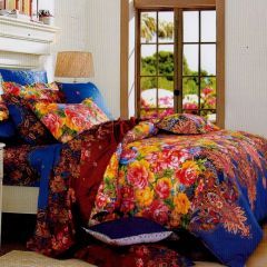 Family Bed Flat Bed Sheet Cotton Satin 3 Pieces Multi Color CS_4059A