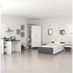 Wood & More Bedroom Bed 120 cm and Wardrobe 110 cm and Commodino White*Gray Bundle 1