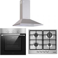 TORNADO Built-In Hob 60 cm and Gas Oven 60 cm and Kitchen Chimney Hood 60 cm GHV-M60CSU-S