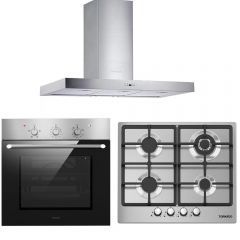 Tornado Built-In Gas Oven 60 cm and Gas Hob 60 cm and Chimney Hood 60 cm Touch Control GEO-VM60CSU-S