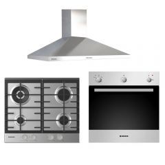 Hoover Built-In Gas Hob 60 cm and Gas Oven 60 cm and Hood Pyramids 60 cm 330 m3/H HHG6BR4MX
