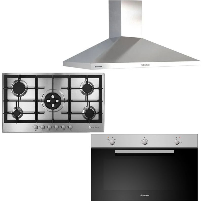 HOOVER Built-In Oven Gas 90 cm and Gas Hob 90cm and Hood Pyramids 90 cm