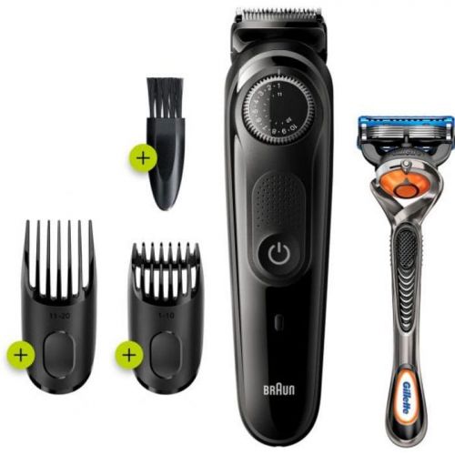 Braun Beard Trimmer with Precision dial 2 Combs and Gillette Fusion5 ProGlide razor Black BT3242