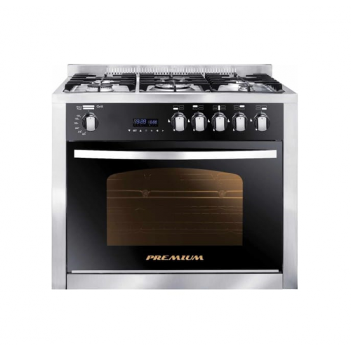 Premium Grand Chef Gas Cooker 5 Burners 60*90 Full Safety Stainless Steel*Black PRM6090SS-1GC-511-IDSP-GO-2W
