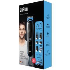 Braun Trimmer 8 in 1 Wet & Dry With 6 Attachments and Gillette Fusion5 ProGlide Razor Black*Blue MGK3242