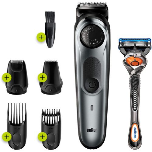 Braun Beard Trimmer With Precision dial 4 Attachments Wet & Dry and Gillette Fusion5 ProGlide Razor BT-7220