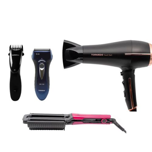 TORNADO Shaver With 3 Blades Shaving and Hair Clipper and Hair Dryer 2300 W and Curling Iron THP-32U