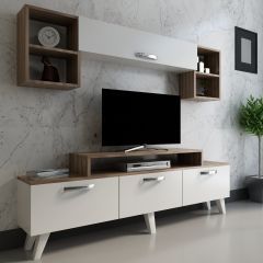 DOMANI TV Unit is Made of Imported High Quality MDF Wood In Addition to 4 Sashes Size 180*40*55 cm White*Brown T0125