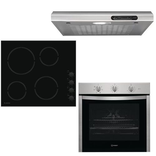 Ariston Built-In Electric Hob 60 cm Hood 60 cm 165m³/h Stainless and Indesit Built-In Electric Oven 60 cm HR-609-C-A