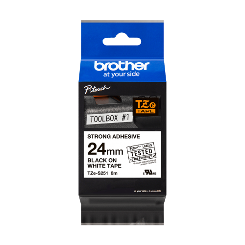Brother P-touch Laminated Label Tape 24 mm For use With Label Makers Black on White TZE-S251