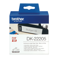 Brother Paper Label Roll Genuine Continuous 62mm Black on White Wide DK-22205