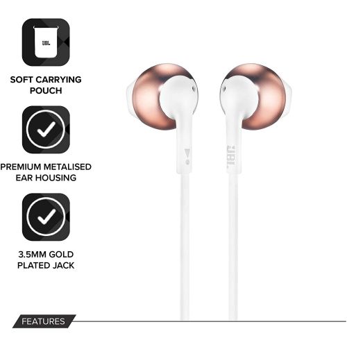 JBL In Ear Wired Earphones With Mic Rose Gold JBLT205RGD