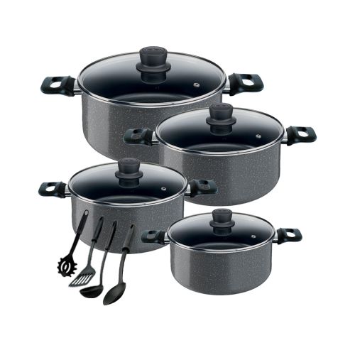Tefal Natural Cookware Set 8 Pieces with Glass Cover and Cooking Spoons 4 Pieces T-220910108