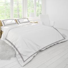 Bed N Home Decorative Duvet Cover Set Plain White Light Gray Outer Border Desgin DDCSPOWLG