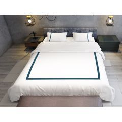 Bed N Home Decorative Duvet Cover Set Plain White Pine Green Inner Border Desgin DDCSPIWPG