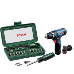 Bosch Drill Lithium Battery 12 V Right And Left 1.5 Amp and Mixed Screws Bits 46 Pieces GSB 120