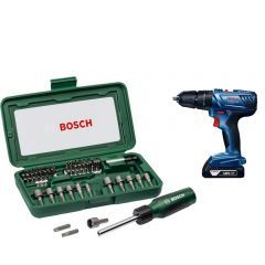 Bosch Cordless Combi Drill Professional 1700 RPM and Mixed Screws Bits 46 Pieces GSB-180-LI