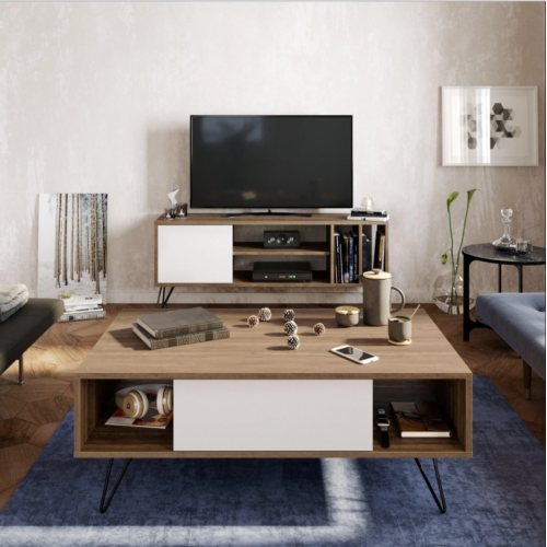 Wood & More Package Consist of a TV Unit with Hight Quality MDF and a PVC & a Coffe Table Bundle-1