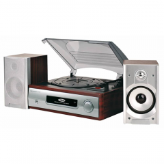 Bigben Turntable Sound System With Amplified Speakers AUX Output Wooden TD0125PS