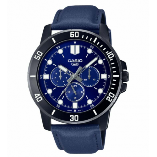 Casio Men's Watch Chronograph Leather Strap Blue MTP-VD300BL-2EUDF