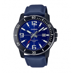 Casio Men's Watch Round Shape Leather Band Diametre 45 mm Blue MTP-VD01BL-2BVUDF