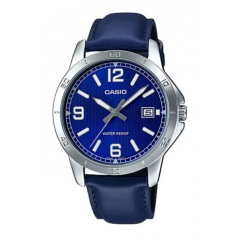 Casio Men's Watch Leather Round Shape Analog Diametre 42 mm Blue MTP-V004L-2BUDF
