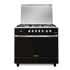 FRESH Gas Cooker 5 Burners 90x60 cm Safety With Timer and Fan Stainless Black hydraulic glass HAMMARST90