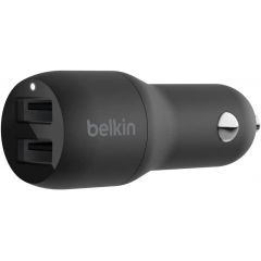 Belkin 24 Watt Dual USB Car Charger 2 12W USB A Ports with Fast Charging CCB001bTBK