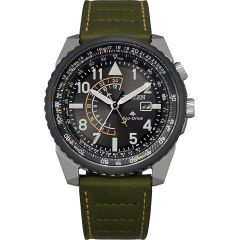 Citizen Eco-Drive Promaster Nighthawk Green Leather Strap Watch BJ7138-04E