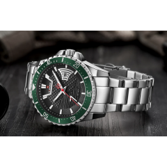 Naviforce Men's Green Dial Stainless Steel Quartz Watch Silver 9191 S-S-GN