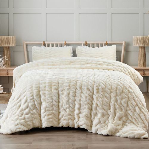 Family Bed Rabbit Fur Comforter Set 3 Pieces Cream F-61512447