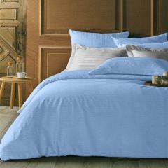 Family Bed Bed Sheet Set Plain Striped 4 Pieces Blue F-61447194