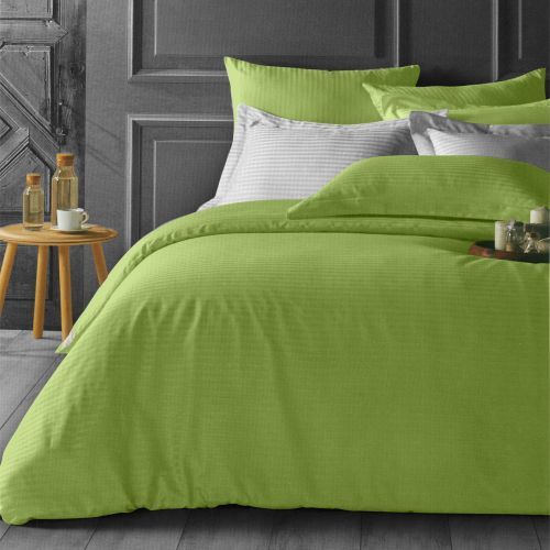 Family Bed Bed Sheet Set Plain Striped 4 Pieces Green F-61447196