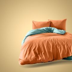 Family Bed Bed Sheet Set Plain 4 Pieces Orange F-61447139