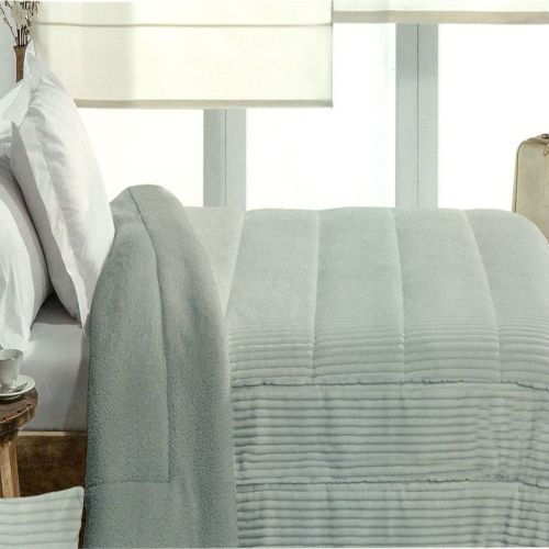 Family Bed Striped Fur Comforter Set 3 Pieces Silver F-39994111