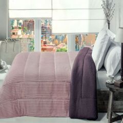 Family Bed Striped Fur Comforter Set 3 Pieces Pink F-39994881