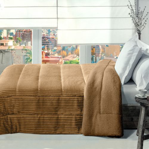 Family Bed Striped Fur Comforter Set 2 Pieces Brown F-61262779