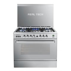 REAL TECH Cooker 5 Burners Cast Iron 60*90 with Fan Full Safety Silver R6090SS-CA-TCH-FS-LION-901106