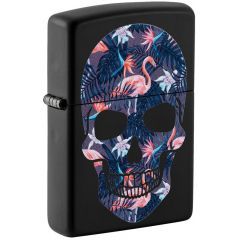 Zippo Windproof Lighter Slim Flamingo Skull Design Black 49771