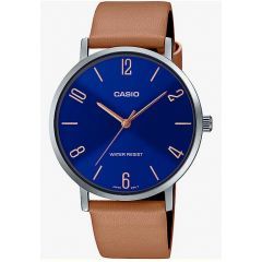 Casio Men's Leather Band Analog Watch 40 mm Brown MTP-VT01L-2B2UDF
