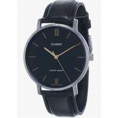 Casio Men's Leather Band Analog Watch 40 mm Black MTP-VT01L-1BUDF