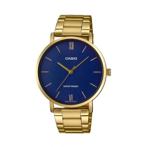 Casio For Men Stainless Steel With Blue Dial Watch 40 mm Gold MTP-VT01G-2B2UDF